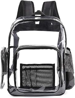 Heavy Duty Clear Backpack with Large Laptop Compartment, See Through Plastic Bookbags for School, Stadium,Security, Sporting (Black)