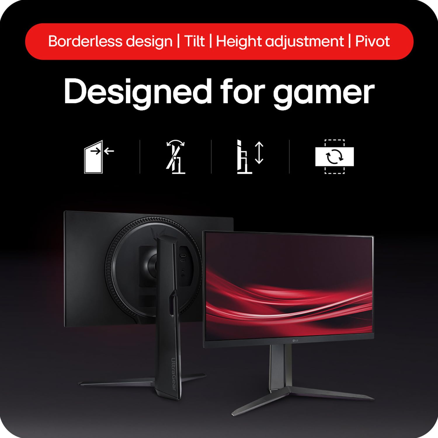 LG 24GS65F Smartchoice 60.47cm (23.8Inch) Ultragear FHD (1920x1080) IPS Gaming Monitor, 180Hz, 1ms, NVIDIA G-SYNC Compatible, AMD FreeSync, DP, HDMI, Tilt/Height/Pivot Adjustable, Anti-Glare (Black) — Amazon image 13