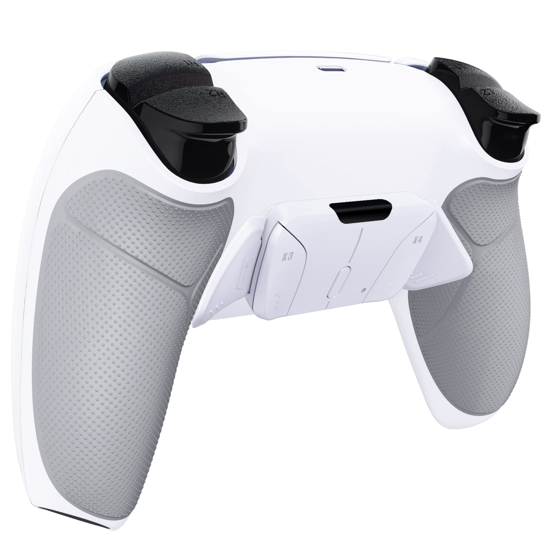 eXtremeRate Rise4 Remap Kit per ps5 Controller BDM-010/020,4 Paddles Aggiuntivi Programmabili & Cover Grip Gommato, Palette Tasti Posteriori Back Button Accessori per ps5 Joystick, Bianco Grigio