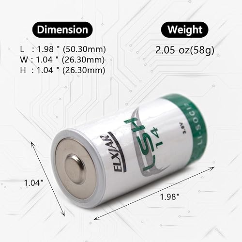 Miniatura 2 de elxjar Paquete de 2 baterías ER26500M de cloruro de tionilo de litio y 6.5Ah LSH14 de tamaño C