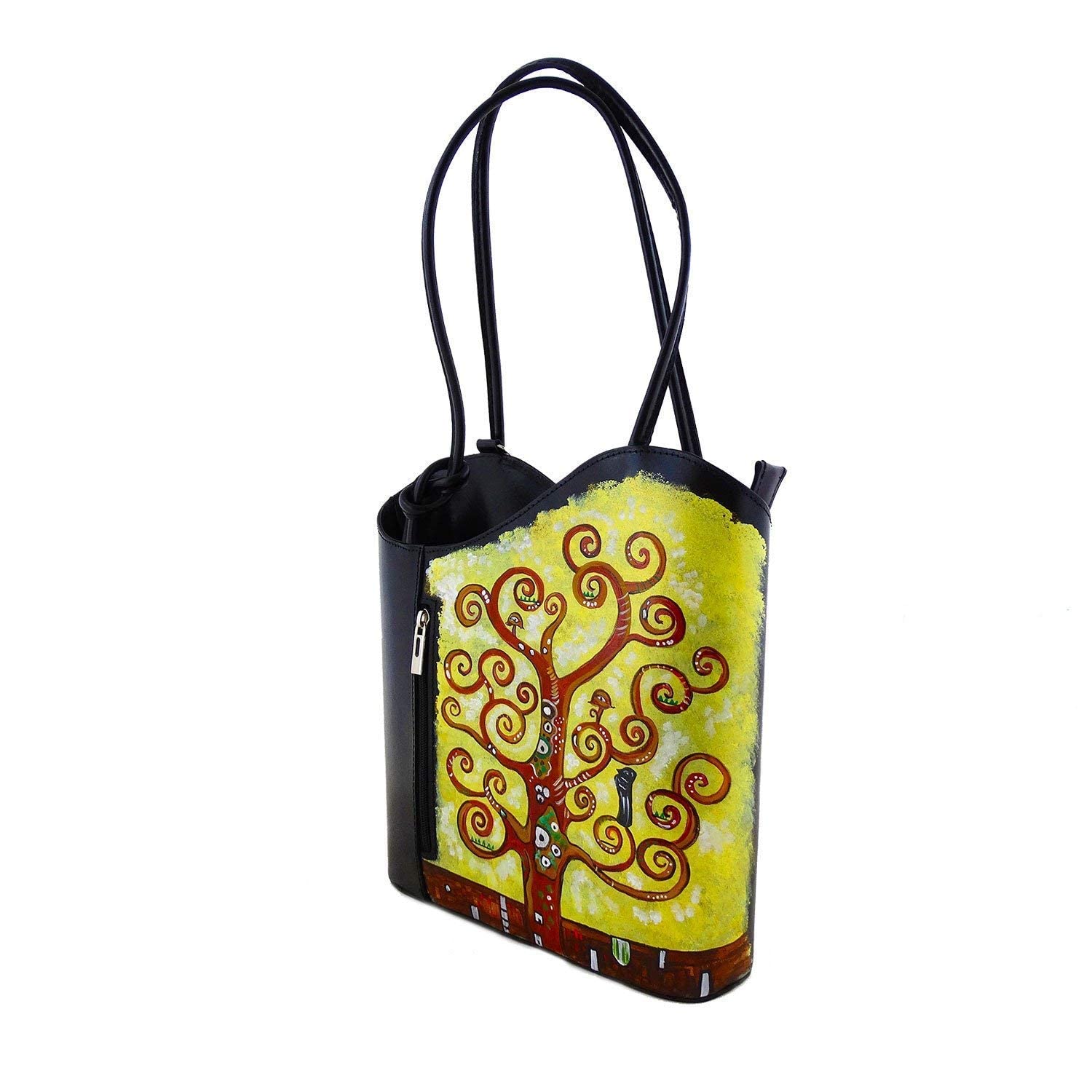Borsa in Pelle Dipinta a Mano – L' ALBERO DELLA VITA DI KLIMT – Borsa a Spalla, Zaino, Zainetto Donna, Idea Regalo, Arte Lisanti, Artigianato Italiano, Made In Italy, Vera Pelle, Dipinto a mano