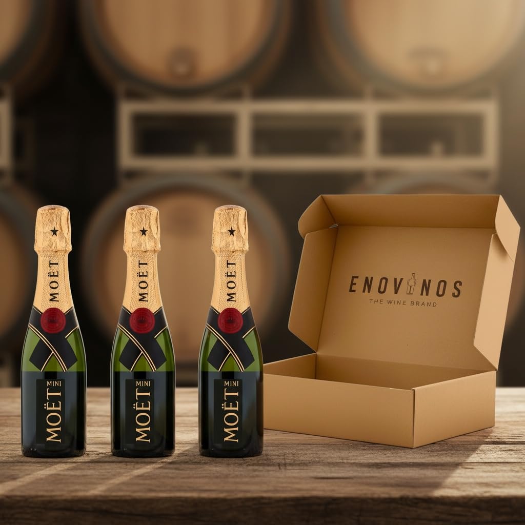 Pack Premium Moët & Chandon Brut Champagne Mini Moët 3 x 20 cl - Pack mini botellas Champan premium - Considerado el mejor - Perfecto para regalo - Mejor Seleccion ENOVINOS THE WINE BRAND