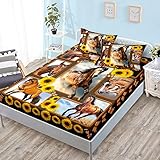HOSIMA Horse Fitted Sheet&Pillowcases,Animal Themed Galloping Horse and Sunflower Floral Bedding,3D Printed Soft Decorative Fabric Bedding Deep Pocket,Teens Kids and Toddler Bedding Set,Twin Size.