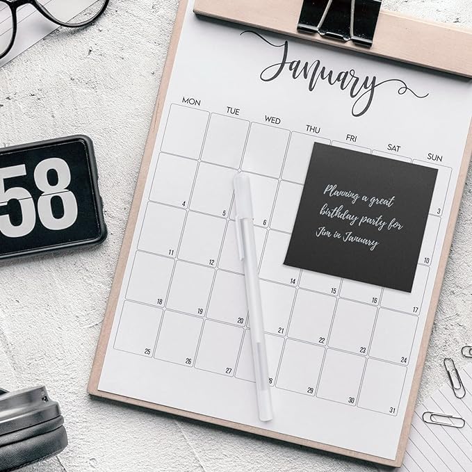 Date Sticky Notes SCHMIDT Black Sticky Notes 3x3 Inches with 2 White Gel Pens, 100 Sheets ...