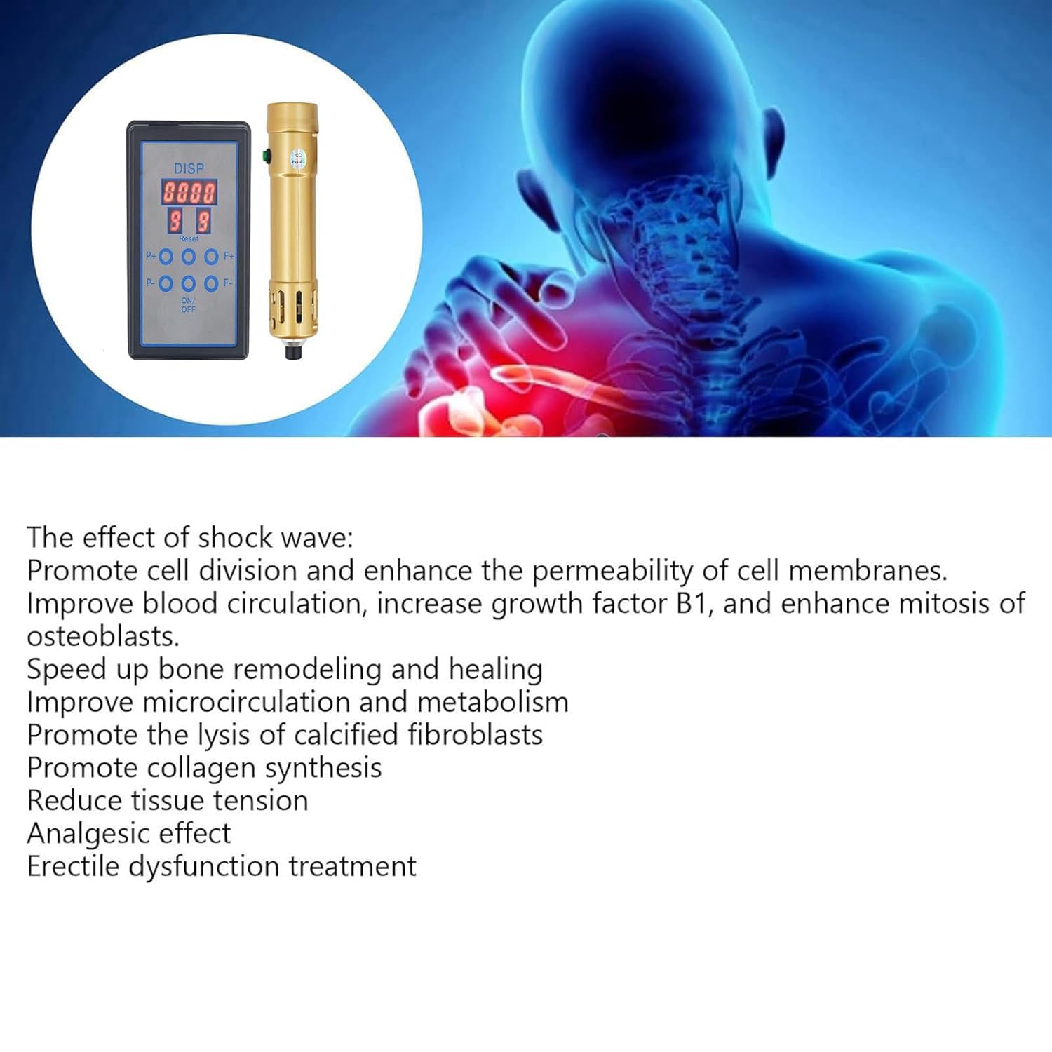 Strumento di regolazione chiropratica, massaggiatore per terapia a onde d'urto con 11 teste, 9 livelli di frequenza e 20-180 MJ di energia, rilassamento muscolare e miglioramento della salute