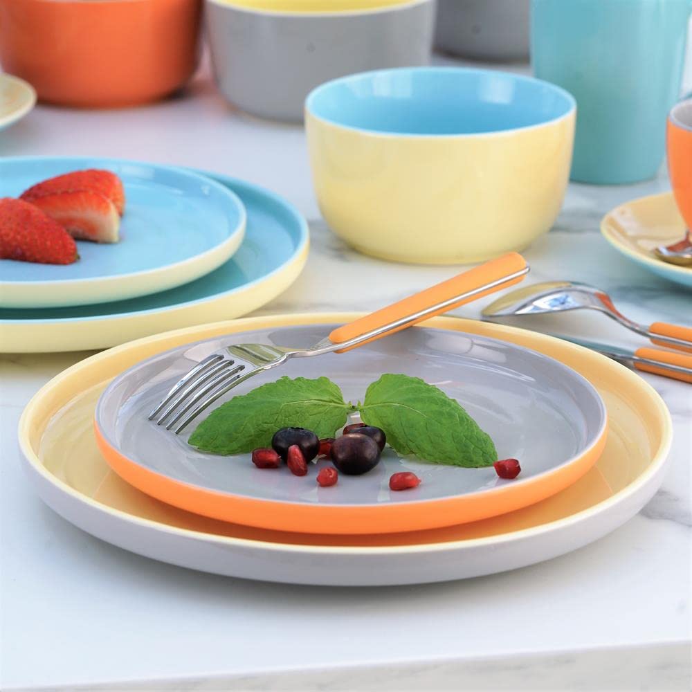 VILLA ITALIA Serwis kawowy porcelanowy na 6 osób Zestaw filiżanek Filiżanka, Talerz deserowy do kawy lub herbaty BORNEO orange-grey-yellow-blue PC303-K