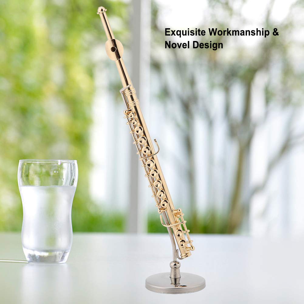 Mini Trompeta en Estuche de Madera, Réplica Dorada de Instrumento Musical en Miniatura con Soporte, Latón, 15x3.2x3.2cm, Decoración Musical