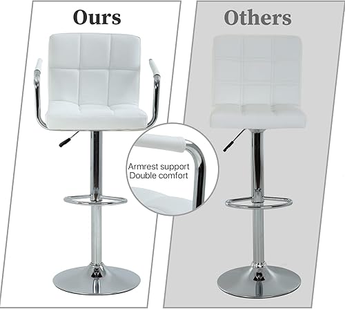 Miniatura 18 de Juego de 2 taburetes de bar con reposabrazos, altura ajustable, giratorios, con parte trasera, de piel sintética, hidráulica, moderna, silla de