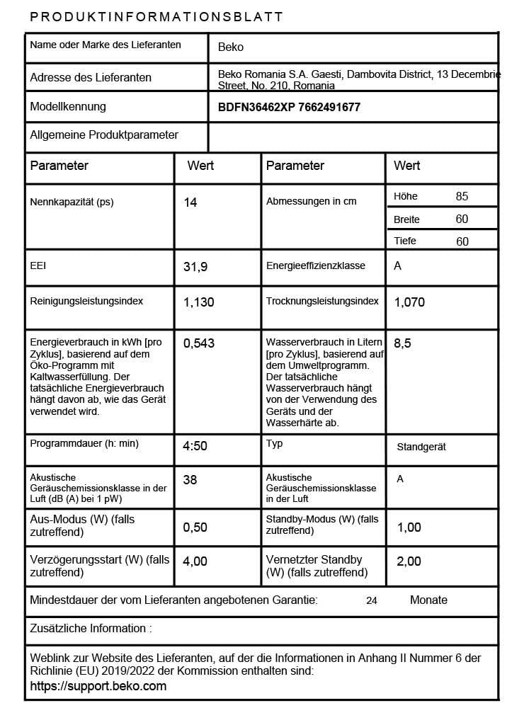 Beko BDFN36462XP freistehender Geschirrspüler 60 cm, unterbaufähig, verschiebbarer Besteckkorb, PowerIntense, SensorAdapt, HomeWhiz,14 Maßgedecke, Edelstahl
