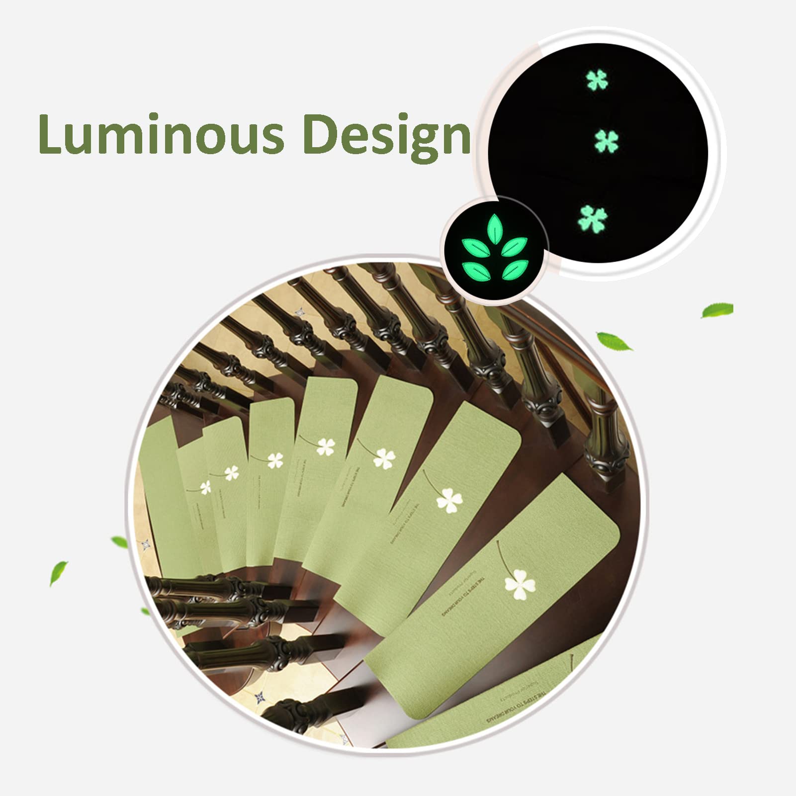 Set di 5 gradini per scale, gradini luminosi, antiscivolo, verdi