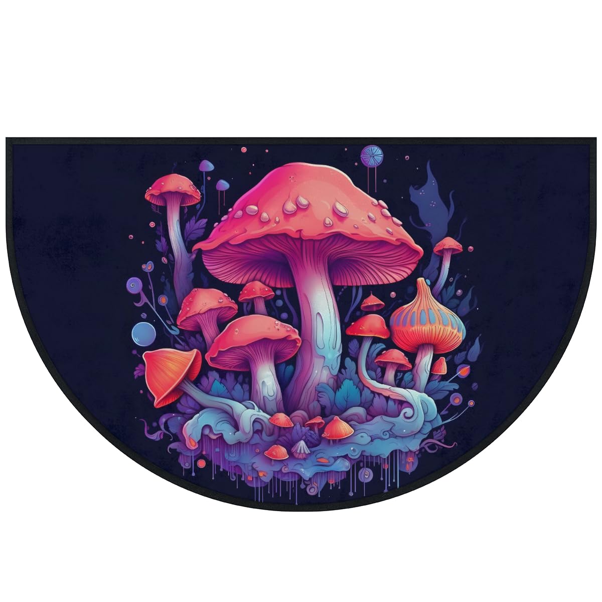 Mexpekil Paillasson demi-lune motif champignon rose pour intérieur et extérieur - Demi-cercle - Tapis de sol absorbant la saleté - Demi-rond - 100 x 160 cm