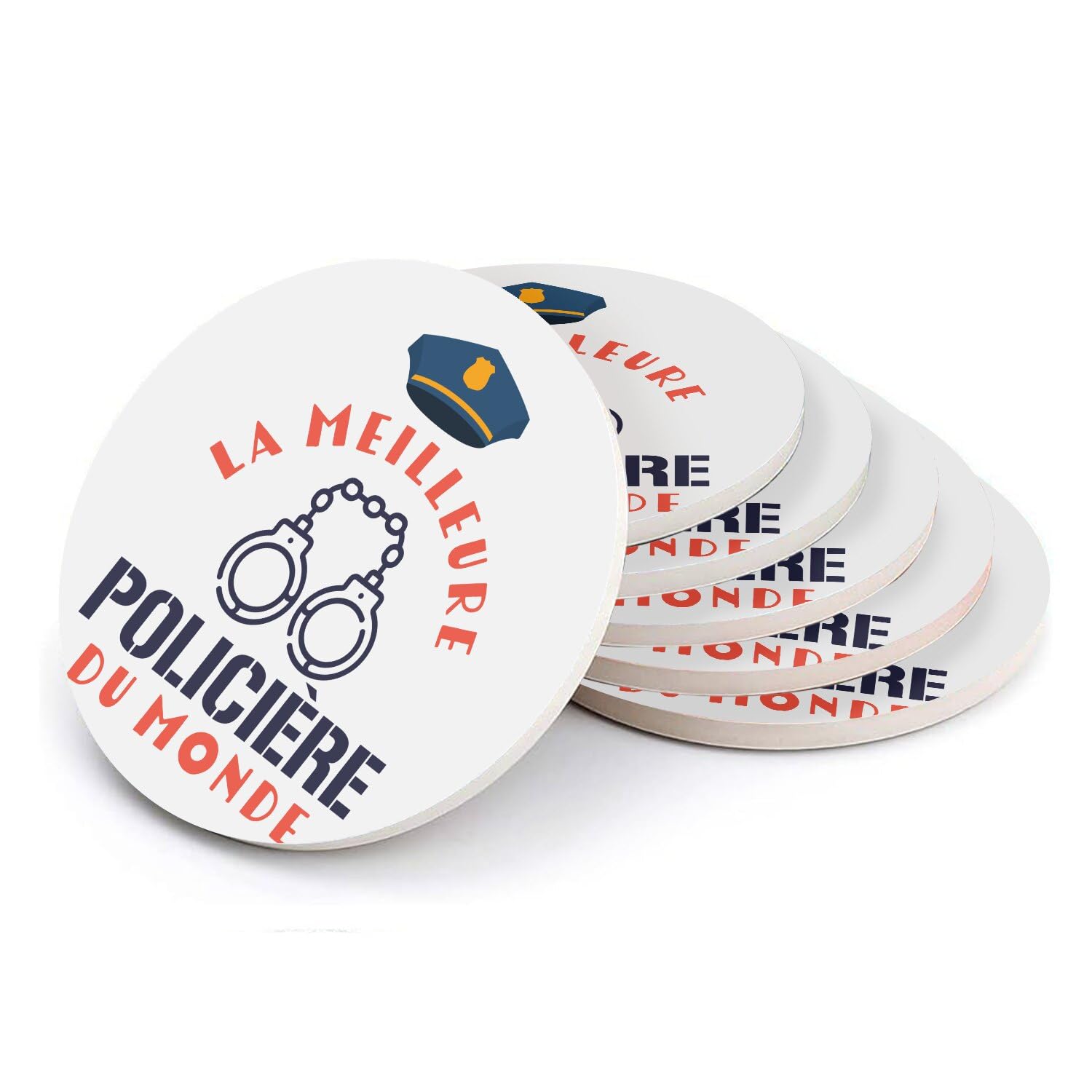 Sous verre ronds en céramique pour apéro gendarmerie police justice