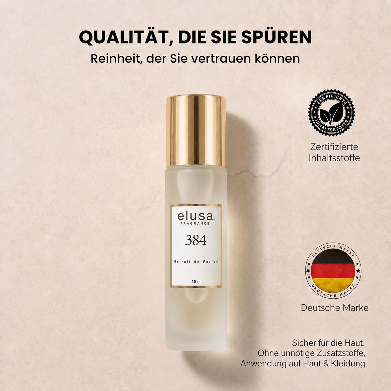 Elusa Fragrance 384 Extrait de Parfum 15ml – Unisex Parfum Damen Herren – Orientalisch Holziger Duft mit Oud, Vanille & Lavendel – Süß, Würzig & Langanhaltend