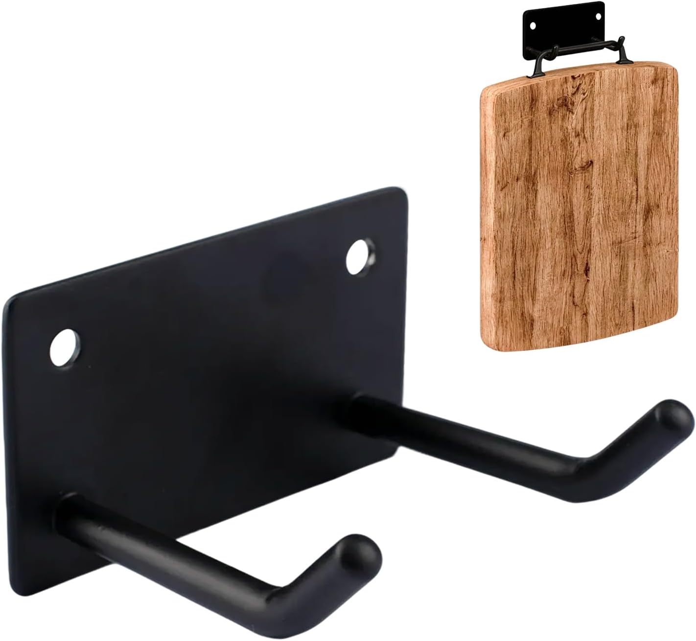 Cutting Board Double Hook Stainless Steel Chopping Board Organizer Heavy Duty Kitchen Utensil Hanger Wall Mount Utility Hooks with Adhesive & Screws (Black)
