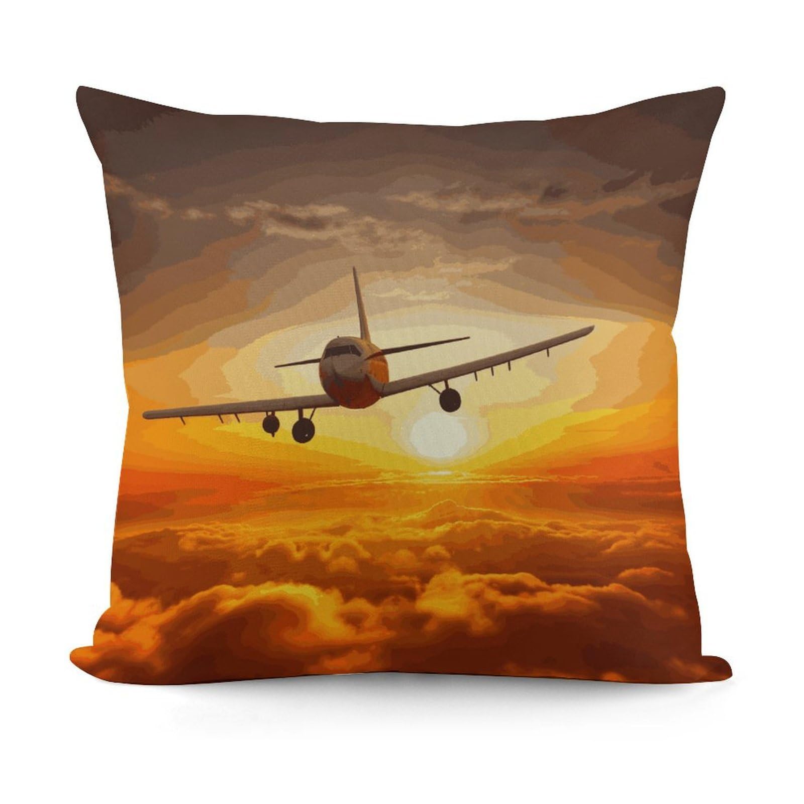 VstaDank Aircraft Plane at Sunset Throw Pillow Covers 18x18 Inch Soft Couch Home Decor Cushion Cover Comfortable Plush Square Cushion Case Farmhouse Decorative Pillowcase for Living Couch