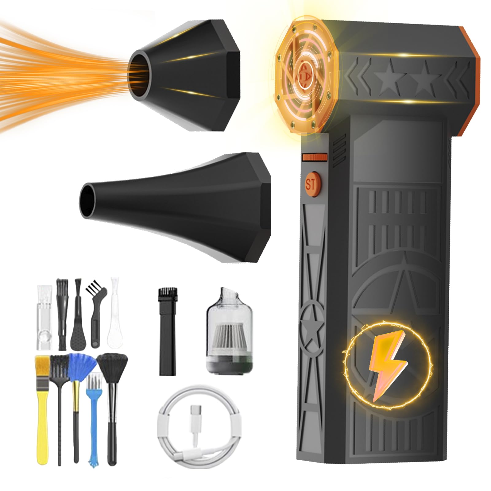 Electric Air Duster-260000rpm Compressed Air Duster Supports Reverse Charging,Continuously Variable Speed Adjustment Dust Blower for Computer, Keyboard, House, Outdoor and Car