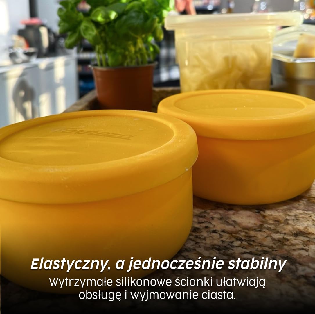 Dough Bar Pudełko na kulki do pizzy z pokrywką I Nieprzywierające silikonowe pudełko na ciasto, 700ml Pojemnik na ciasto na pizzę o objętości I, Pudełko do garowania, Przechowywanie Ø13,5cm