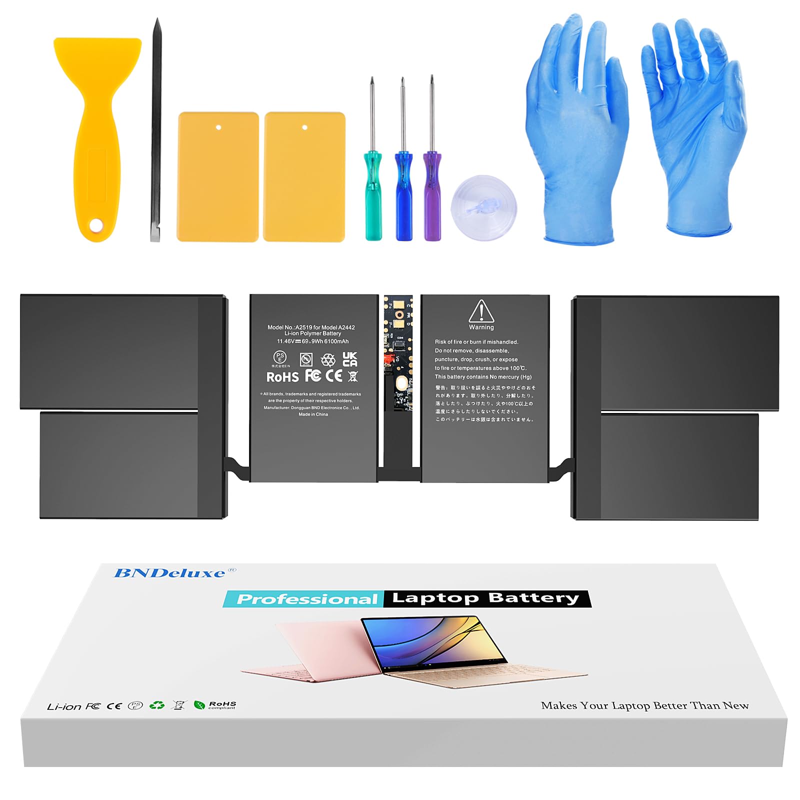 BNDeluxe Batteria di ricambio A2519 A2442 per 14" (2021) - EMC 3650 8102 Compatibile con batteria per laptop A2519