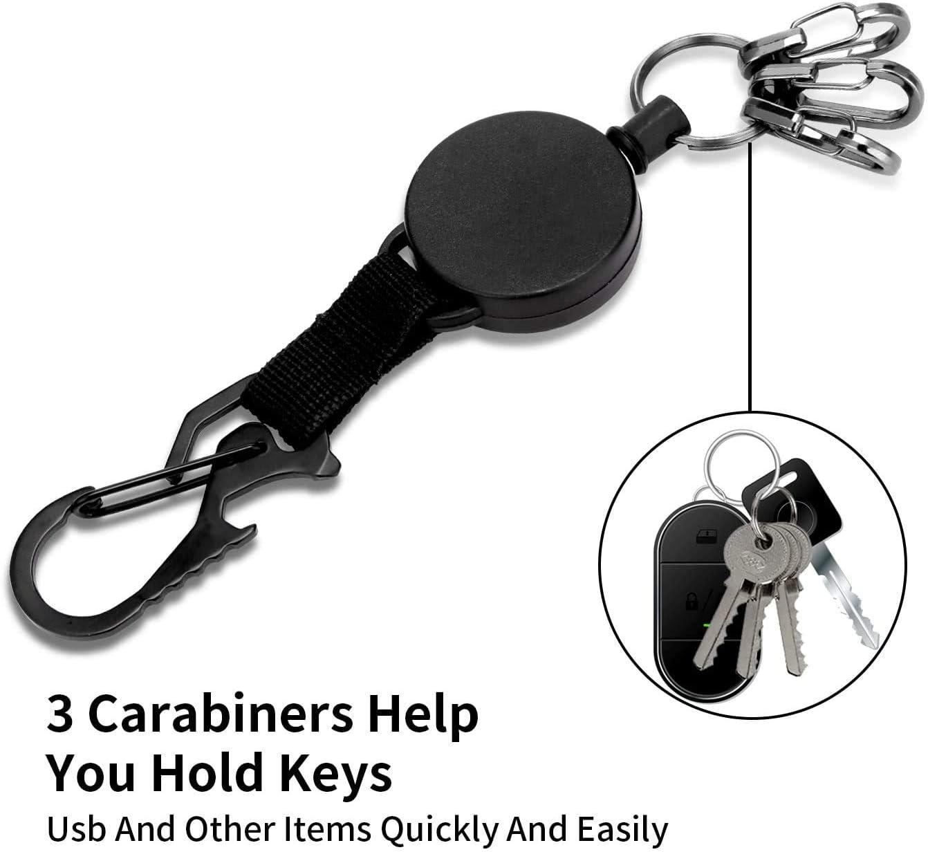 DELSWIN Retractable Keychain Heavy Duty - Retractable Key Holder Key Ring with Upgraded Carabiner, Steel Cable, Lobster Clasps for Janitor Office Work, Bearing 8.0 oz (Pack of 2)