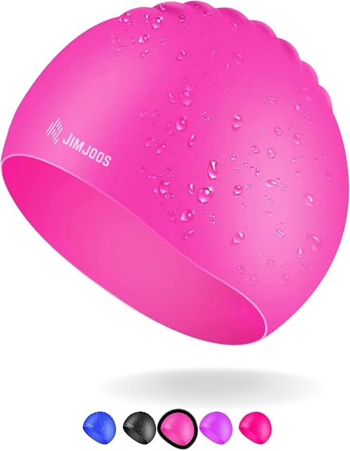 JIMJOOS Waterproof Kids Swimming Cap - 100% Silicone Durable and Odour Free Swim Hat - Stretchable, Anti slip Swim Cap - Swimming Hat for up to 8 Years With Protective Pouch