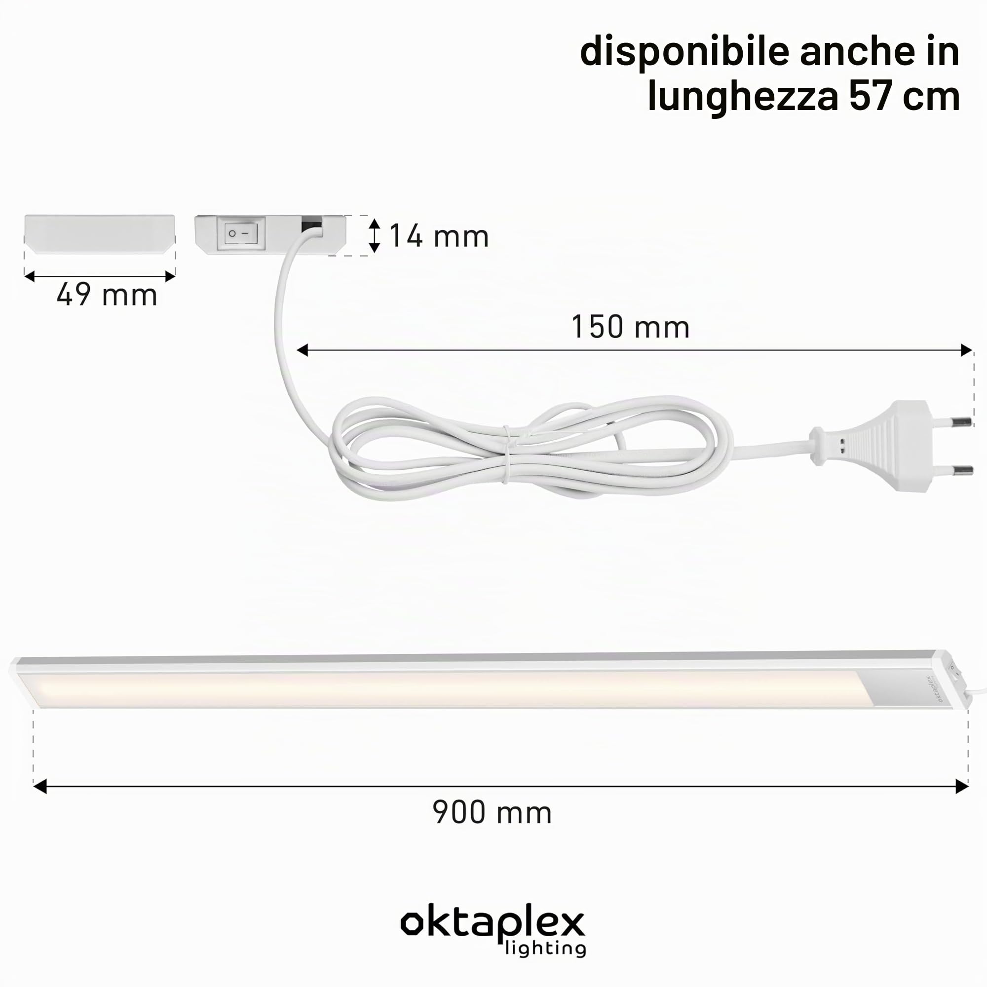 Oktaplex Riva luce LED sottopensile ultrapiatta 90 cm | 1150 lm e 15 W, 4000 K bianco neutro su 230 V, corpo in alluminio argento ultrapiatto con interruttore
