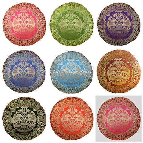 Stylo Culture Indio Fundas De Cojines Decorativos 43x43 cm Brocado De Seda Elefante Fundas Almohadones Sofa Multicolor 17x17 Inch Jacquard Redondo Cremallera Fundas Almohadones para Sillas - 8 Pcs