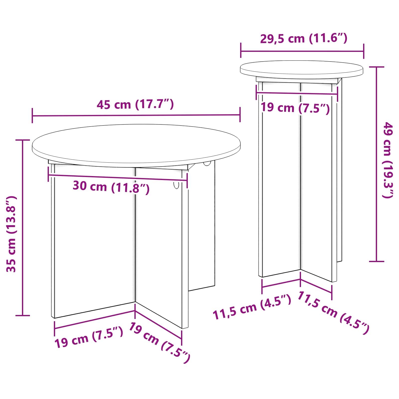 Juego de 2 mesas auxiliares de madera de roble Artisan, diámetro 45 x 35 cm y diámetro de 29,5 x 49 cm, mesa de centro moderna para salón dormitorio con estante para lámpara de libro