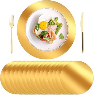 KesaPlan 50 Pack 13" Round Gold Mirrored Placemats - Disposable Paper Chargers for Weddings, Parties, Dining Tables