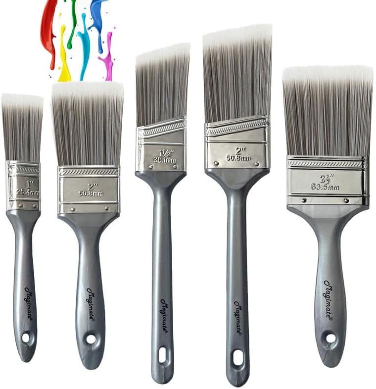 Paint Brushes Set, Angled Sash Stain Brushes Wall Flat Brushes for Arts and Home Improvement, Assorted Sizes (5-Pack)