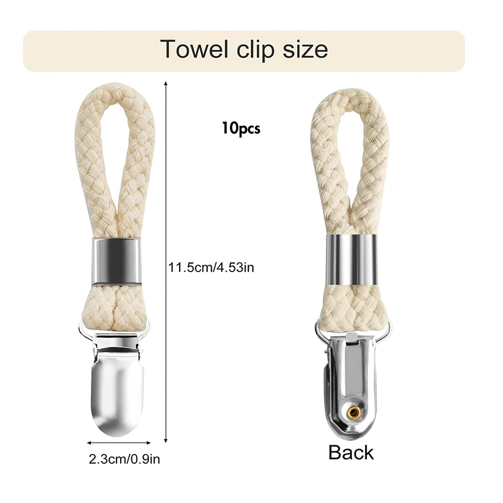 10Pack Metal Clamp Cotton Rope Tea Towel Hanging Clips for Kitchen Bathroom & Beach, White - Image 2