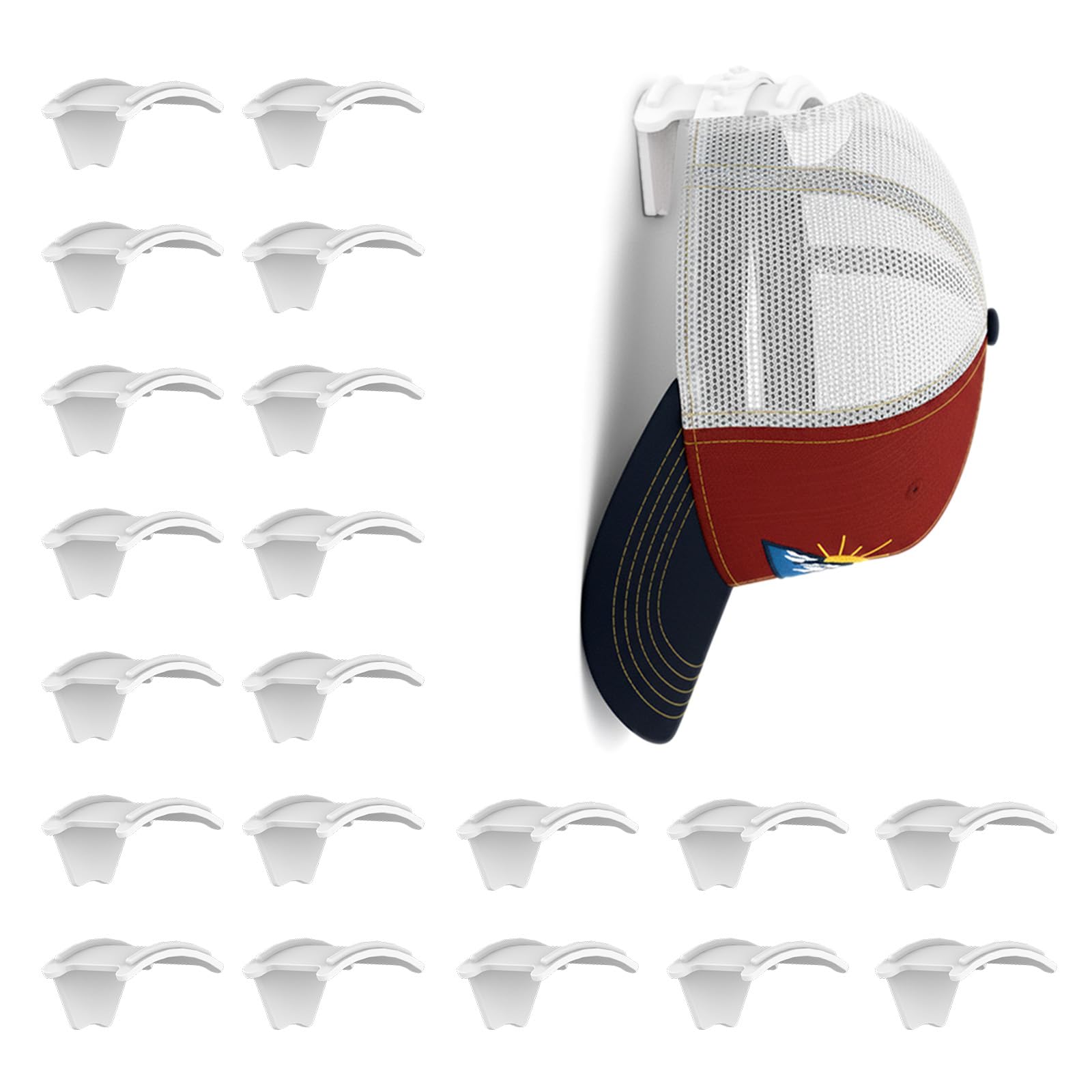 ETOWIFA 20 Pack Hat Organizer Rack for Baseball Caps, Adhesive Hat Holder Floating Display for Wall, Over the Door and Closet, No-Drilling Room