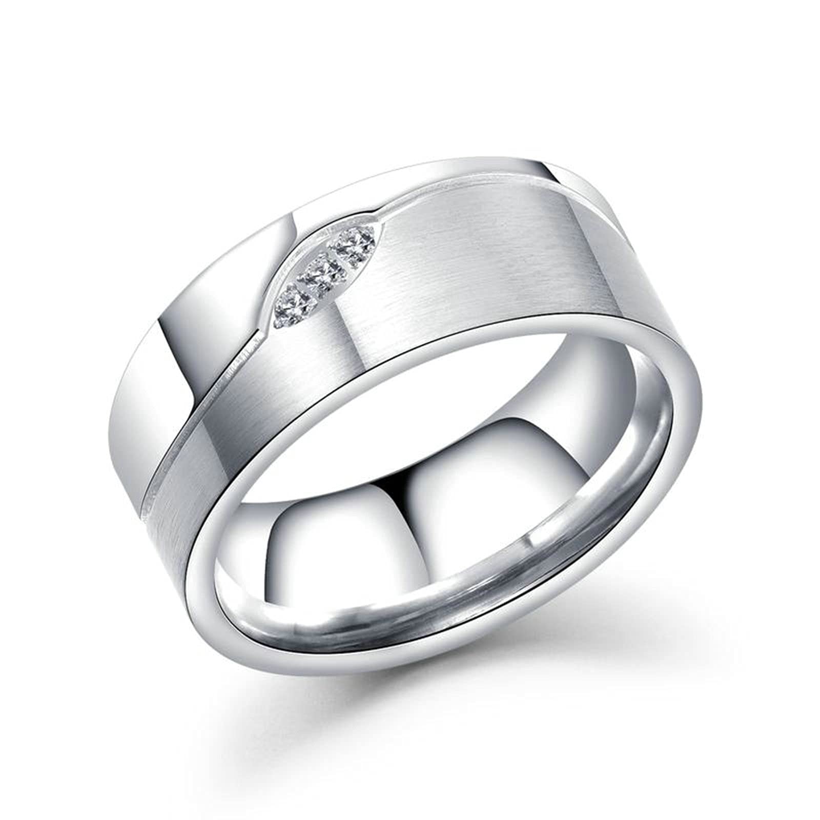 AmDxD Anillo de alianza, de acero inoxidable, para alianza, color blanco, circonio redondo, W69 & M56.5, Acero inoxidable, circonita cúbica,