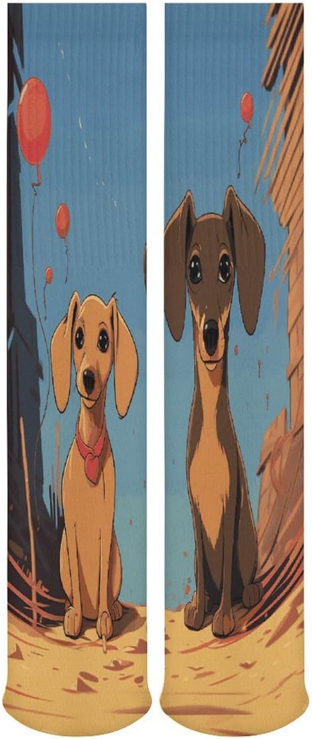 Two Dachshunds Crew Socks Cozy Casual Calf Socks Lightweight Long Work Sock Breathable Athletic Sock for Hiking Sports Running 5 Pairs