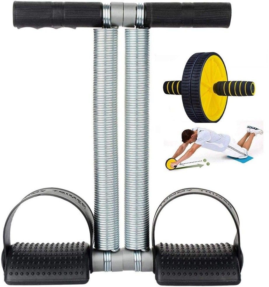 Dinetic Yellow AB Roller with Double Spring Tummy Trimmer BLK Fitness Accessory Kit Kit ()-picture-13