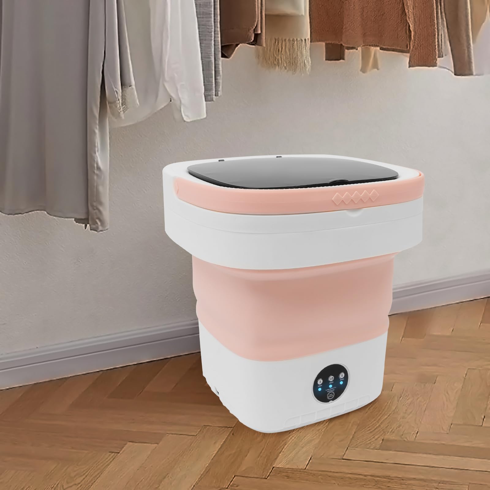 Mini lavatrice portatile da 12 l, con cestello, piccola lavatrice da viaggio, pieghevole, per biancheria intima, calze, asciugamani (rosa)