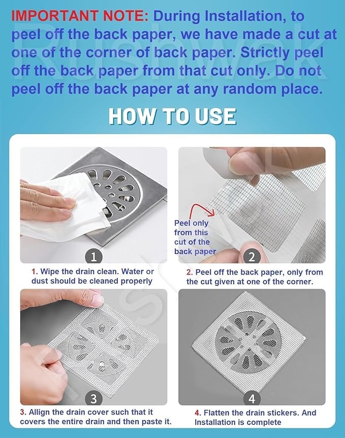 Image of 4 inch X 4 inch Disposable Shower Drain Cover Self-Adhesive Insect-Proof Hair Catcher Shower Drain Square Mesh for Stickers, Bathroom, Bathtub, Kitchen, Sink, for Human and Pet Hair (20)
