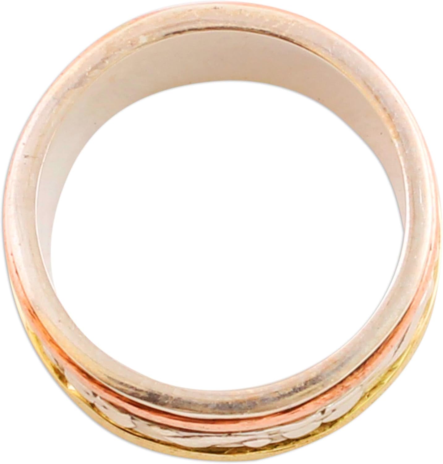 NOVICA Artisan Handmade .925 Sterling Silver Meditation Spinner Ring Copper Brass Indian Floral 'Floral Sheen'