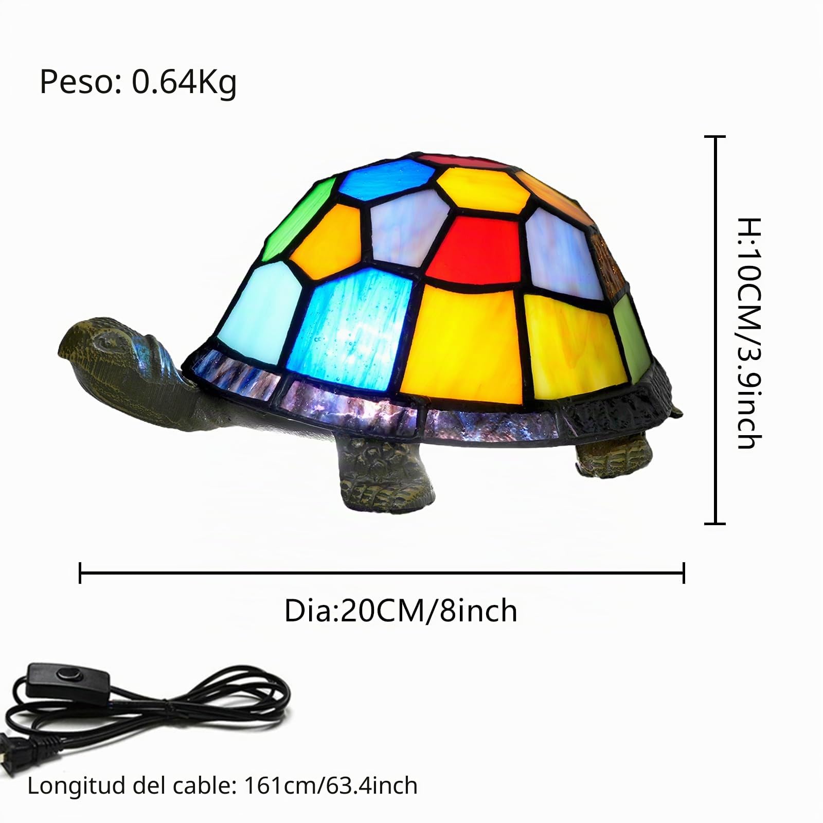 Lámpara Tiffany Tortuga Vidriera Tortuga Luz de Noche Pequeña Lámpara de Mesa para Cabecera Sala Decoración de Habitación Infantil