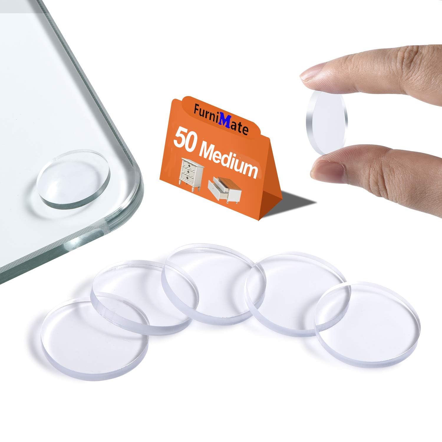 FURNIMATE Glass Table Top Anti Slip Pads-Glass Table Top Bumpers, 50PCS 20mm Non Adhesive Medium, Rubber Glass Table Top Grippers, Under Glass Pads