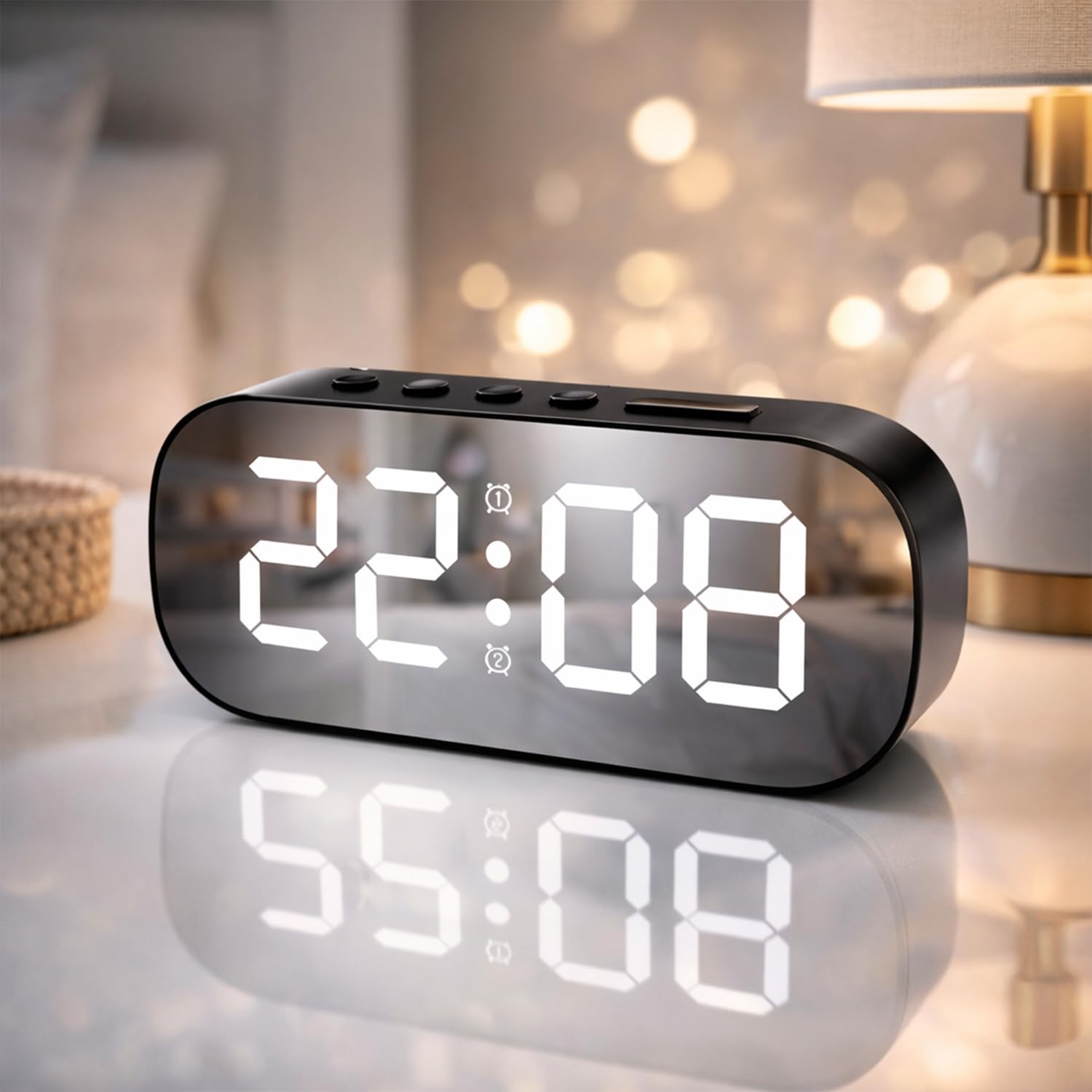 Sehaz Artworks Alarm Clock for Living Room Stylish |Alarm Clock for Heavy Sleepers |Digital Table Clock for Home |Digital Alarm Clock for Bedroom Smart |Digital Watch | Digital Clock for Table - Black-image-44