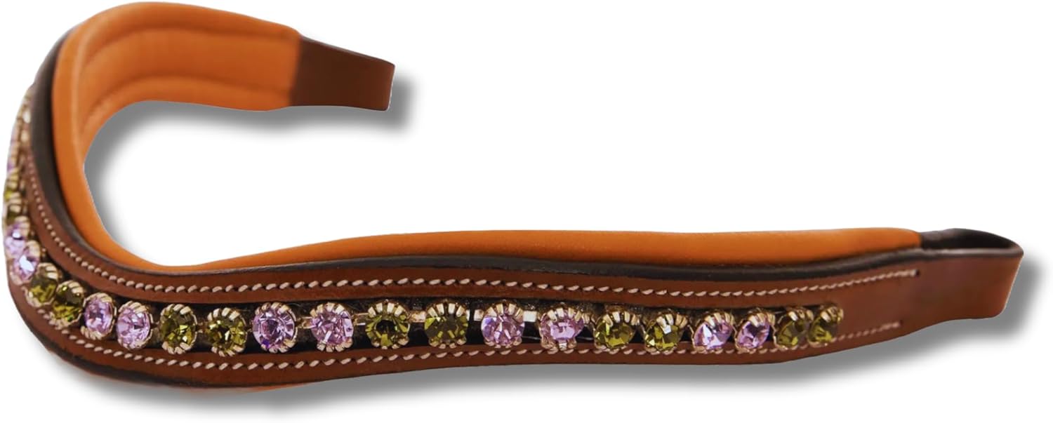 Leather English Bridle Soft Padded Browband Crystals for Horse Bridles Sparkly Bling Diamond Decorated Bling Dressage (Full 16.5 INCHES) M181