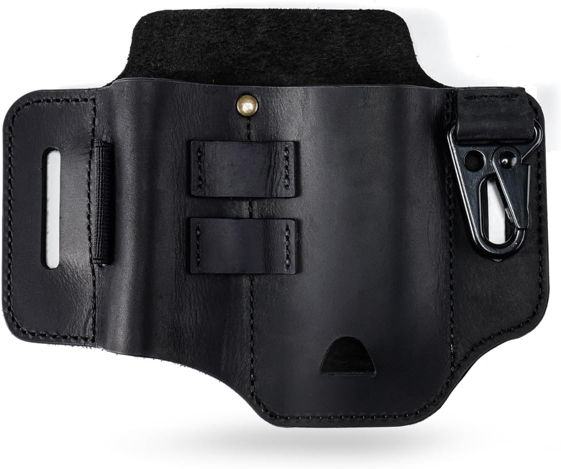 ST2 Leather Multitool Sheath, EDC Leather Belt Organizer, Belt EDC Organizer for Leatherman Tools, Flashlight, Pen, and Keychain Clip, Great for Work and Daily Use, Ideal Gift for Men