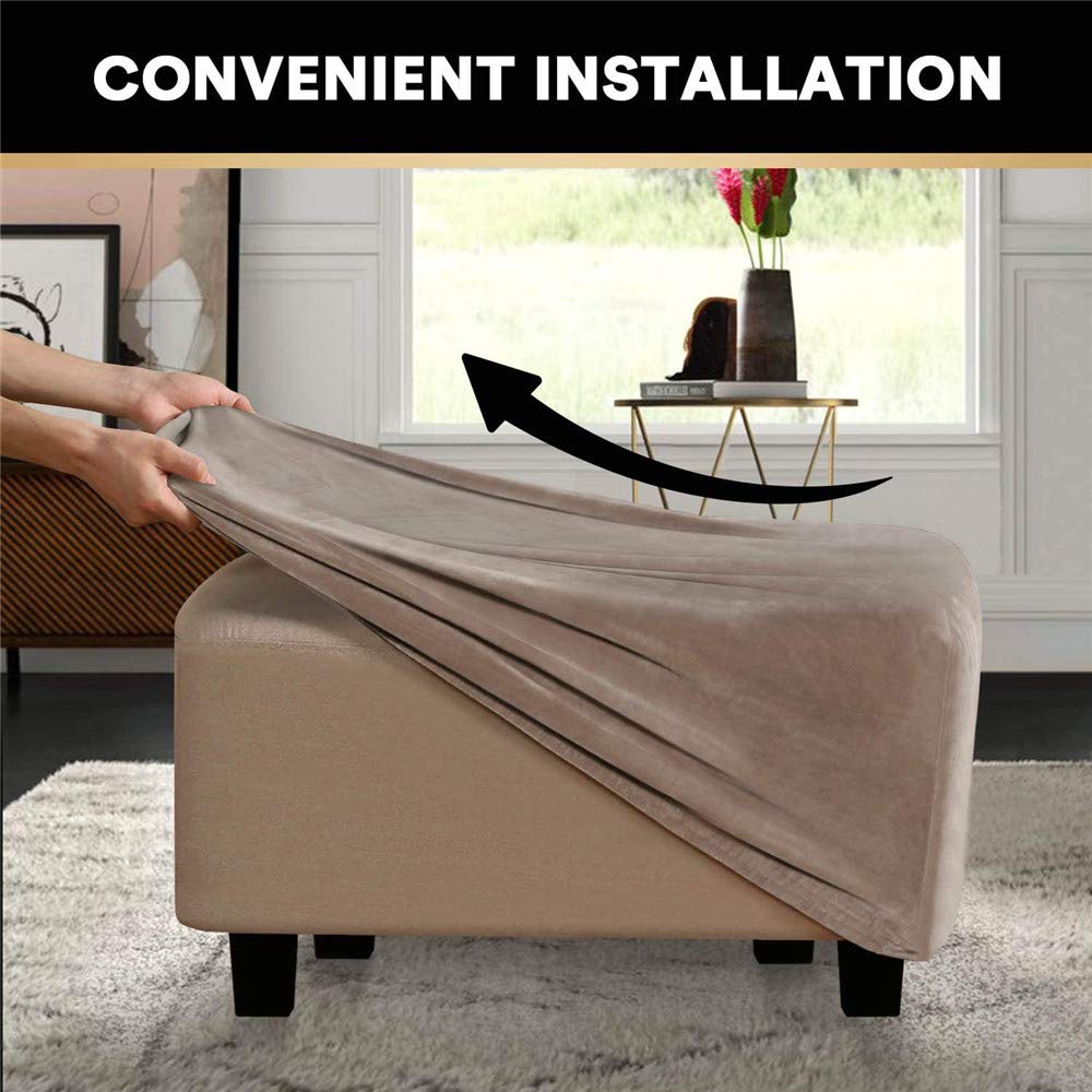 Housse De Protection Extensible Pour Pouf En Velours - Taille X-Large (33-40 Pouces) - Gris - Protection Contre Taches, Poils D'animaux - 13