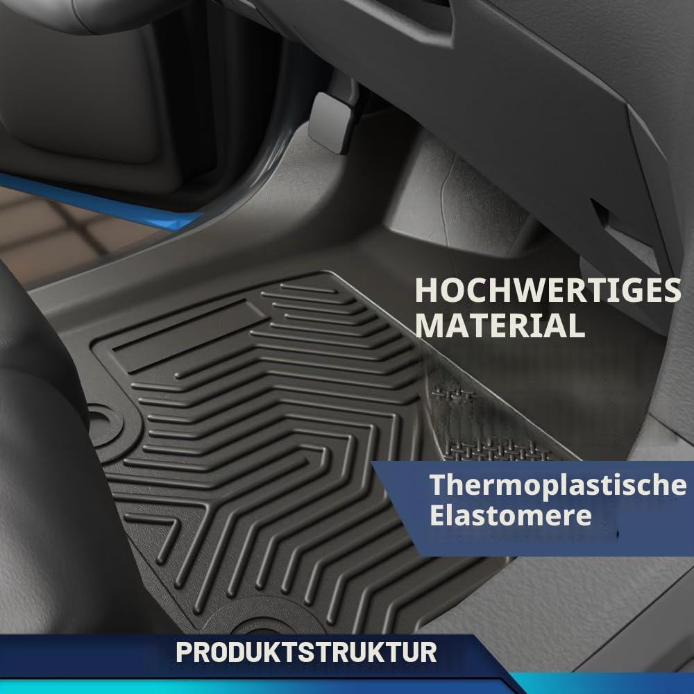 PIT66 TPE Allwetter Fußmatten für Tesla Model 3 2017-2023 | 3-Teilige Auto Zubehör Fussmatte Antirutschmatten Rutschfest Wasserdicht Geruchslos Schmutzfest Hochwandig Innenraumschutz