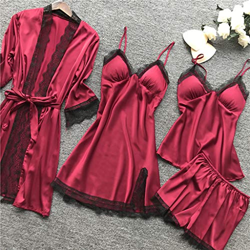 Blingko Negligee nachtwäsche damen set Große Größen - Satin Nachthemd Shorts Schlafanzug BH Und Unterhose Kurz Lingerie… – Bild 4