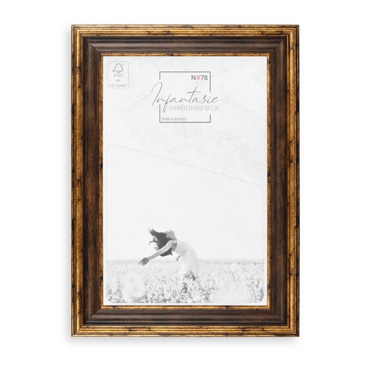 N°78 Barock Bilderrahmen 20x20 cm Bildmaß, Braun Gold | breite Echtholz-Profilleiste, Acrylglas glasklar & bruchsicher, Vintage-Stil, HDF-Rückwand, Metallaufhänger, handgefertigt