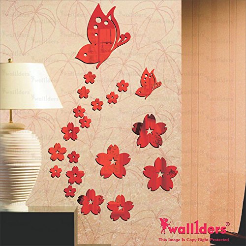 Buy Wall1ders 21 Butterfly Flower, mirror stickers for wall, acrylic mirror wall decor sticker