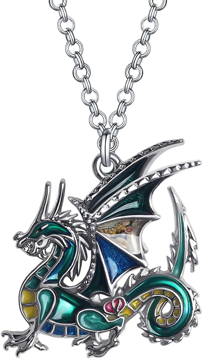 NEWEIEnamel Dragon Necklace Pendant 20 Inch Chain for Women Girls Jewelry Gifts