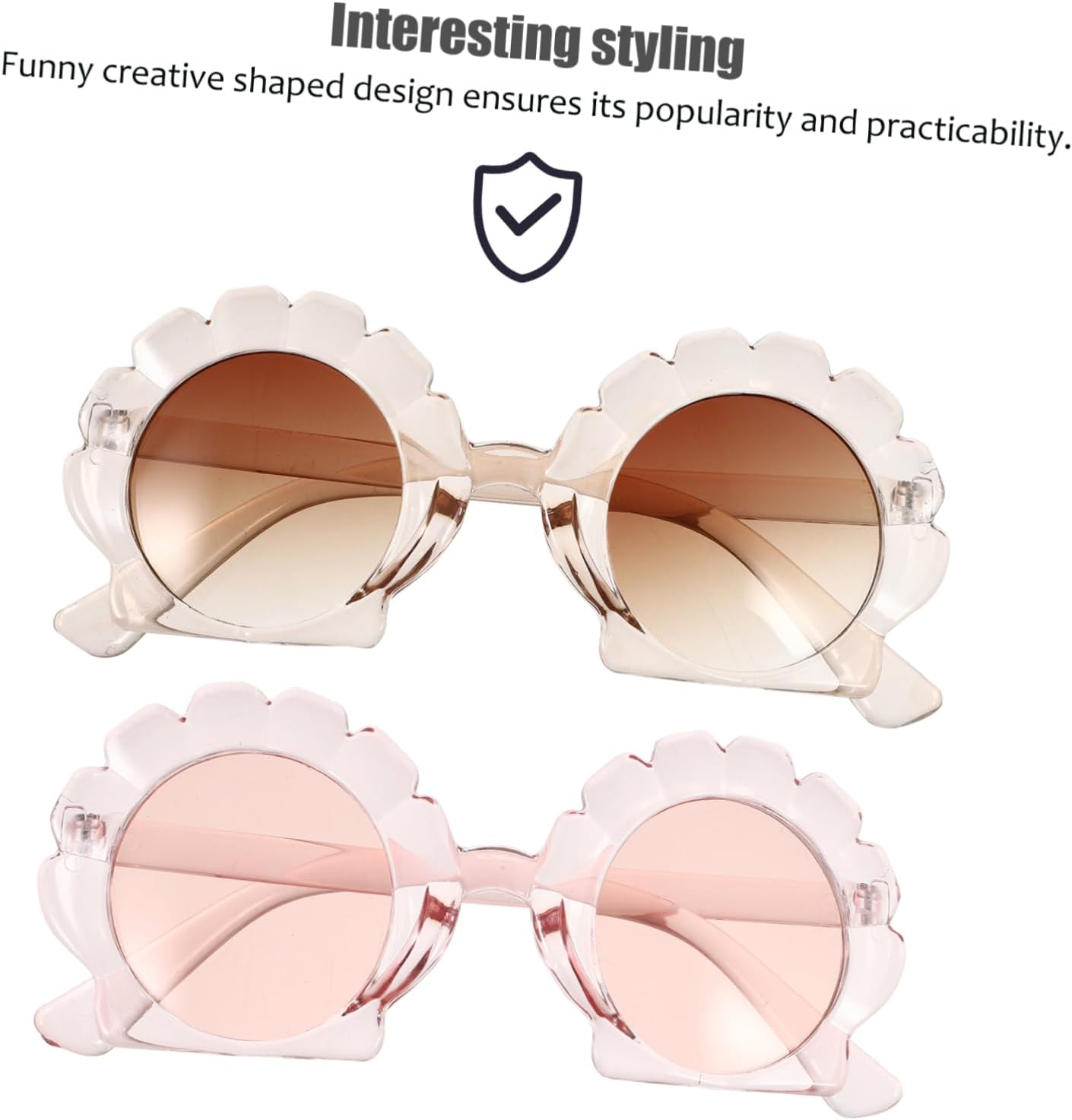 Ipetboom 2pairs Boys and Girls Fashion Sunglasses Shell Shape Uv Protection Eyewear for Boys and Girls for Outdoor Activities Parties and Vacations Tea Pink