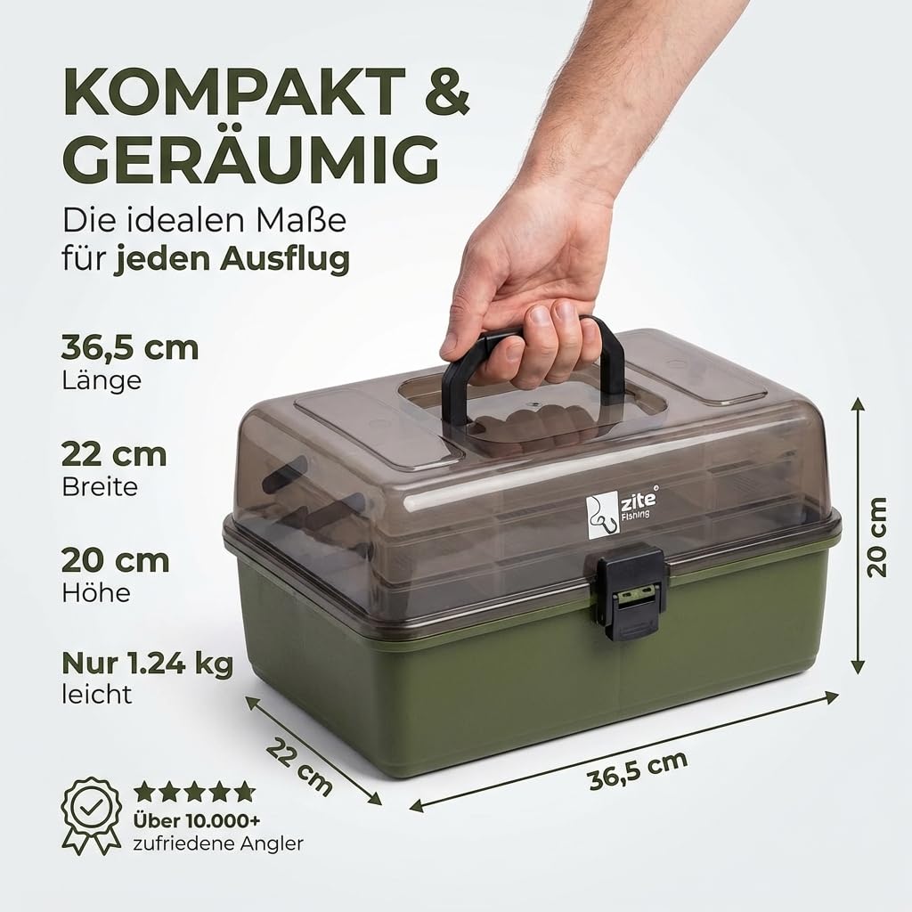 Zite Fishing - Valigetta da pesca con 3 negozi, per accessori da pesca, 36,5 x 22 x 20 cm